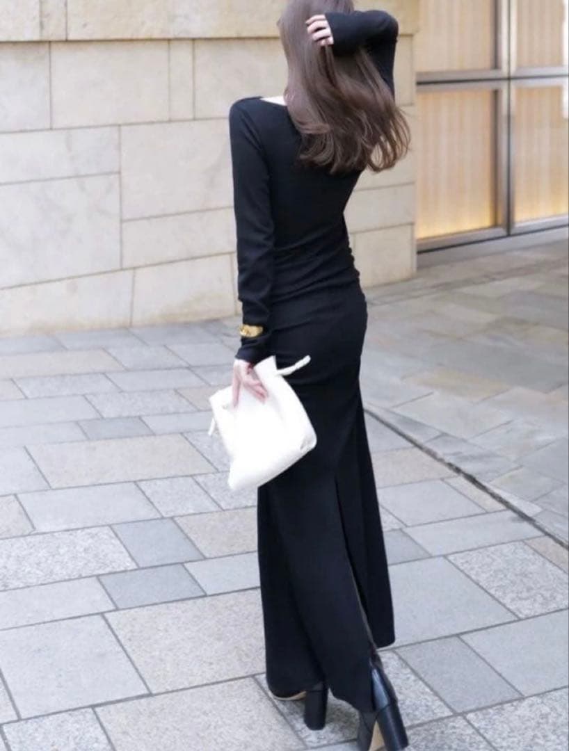 maison celon/shirring drape dress black - メルカリ