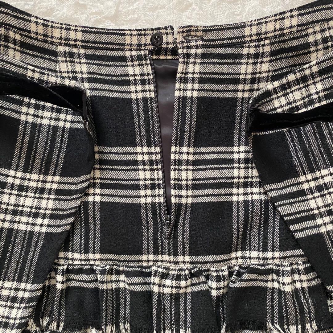 ピンクハウス ウール バックティアードスカート チェック リボン 黒