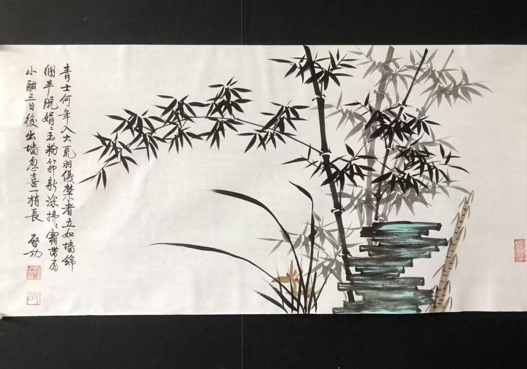 中国古美術・書法三尺画芯・弘一法师印款・文房置物・純手描き・書道品