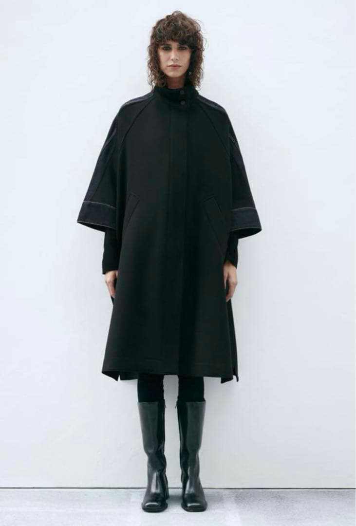 zara ポンチョコート コントラスト MANTECOウール ケープ - メルカリ