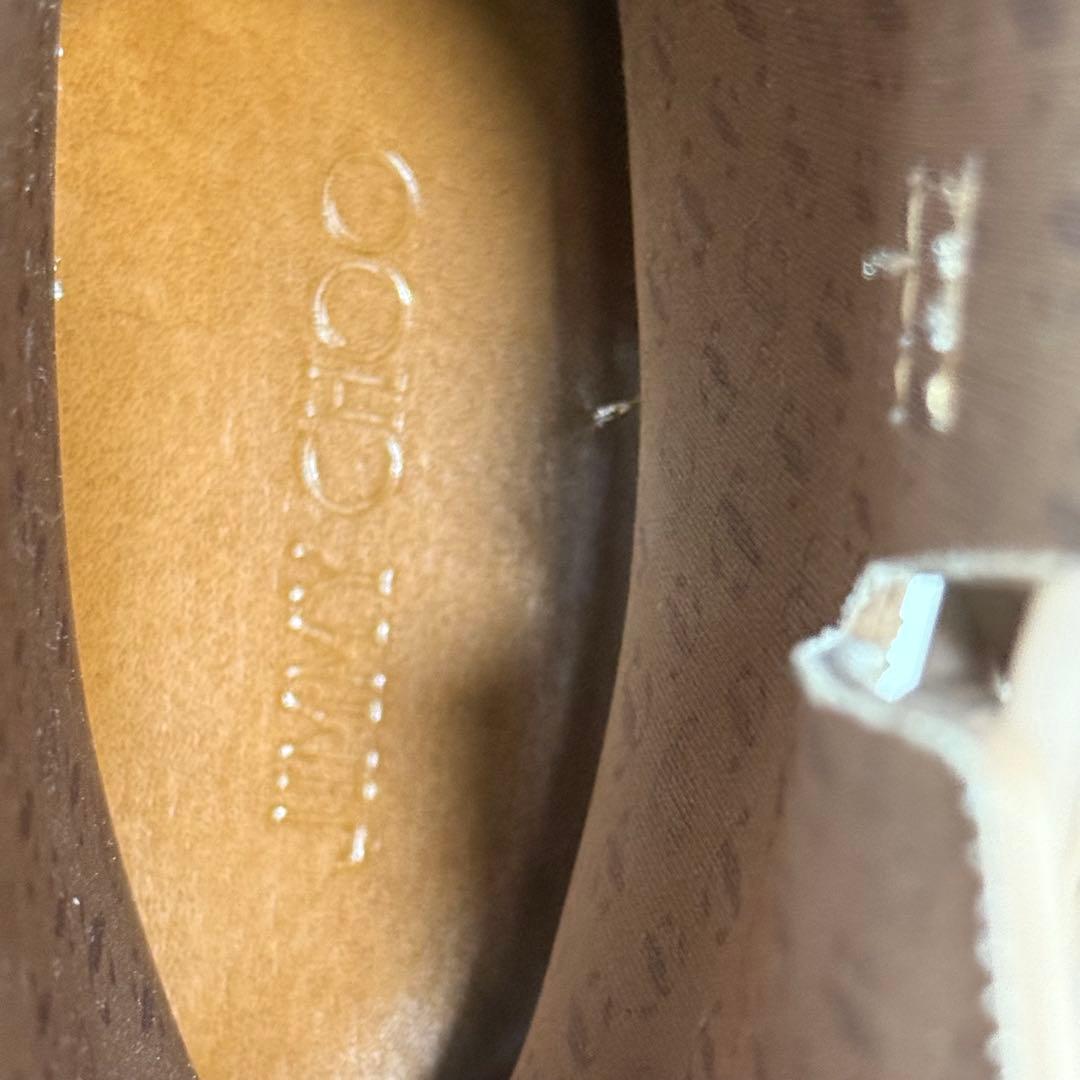 未使用級】 ジミーチュウ レインブーツ ベルト 36 ベージュ ミドル丈