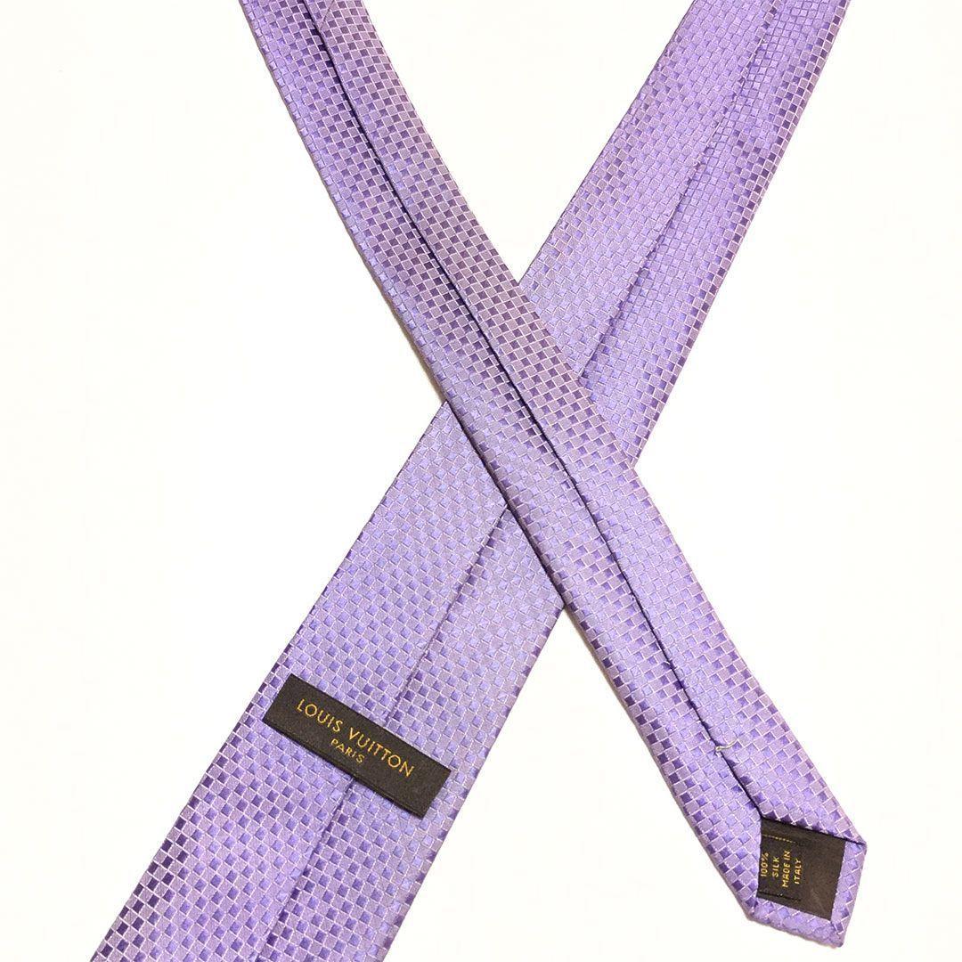 未使用級 ルイヴィトン Louis Vuitton ネクタイ パープル ダミエ