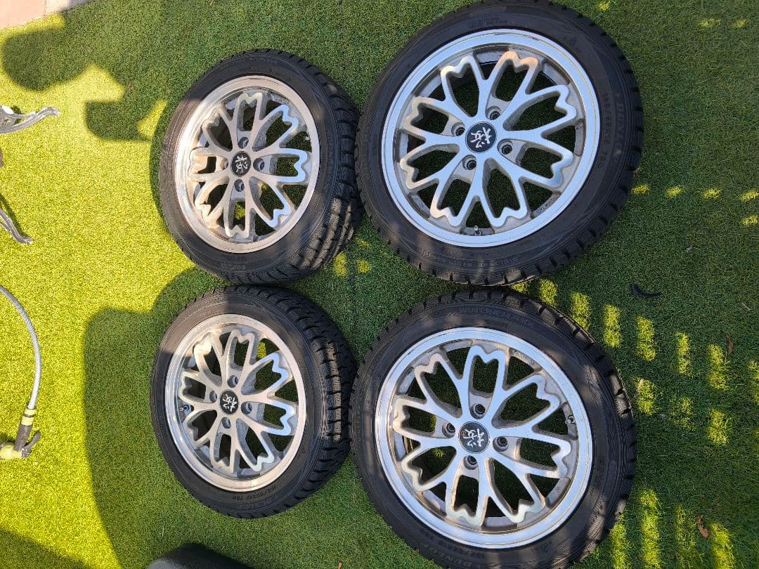 15インチ 桜ホイール 和道 桜 5分咲き 15インチ 5J+45 PCD100-4H ピンクブラックポリッシュ2