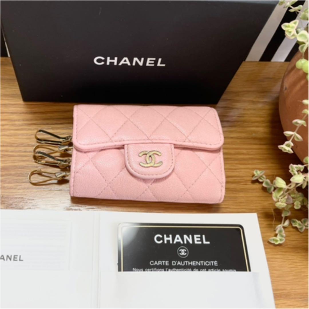 美品☆シャネル キーケース 4連 マトラッセ キャビアスキン ピンク