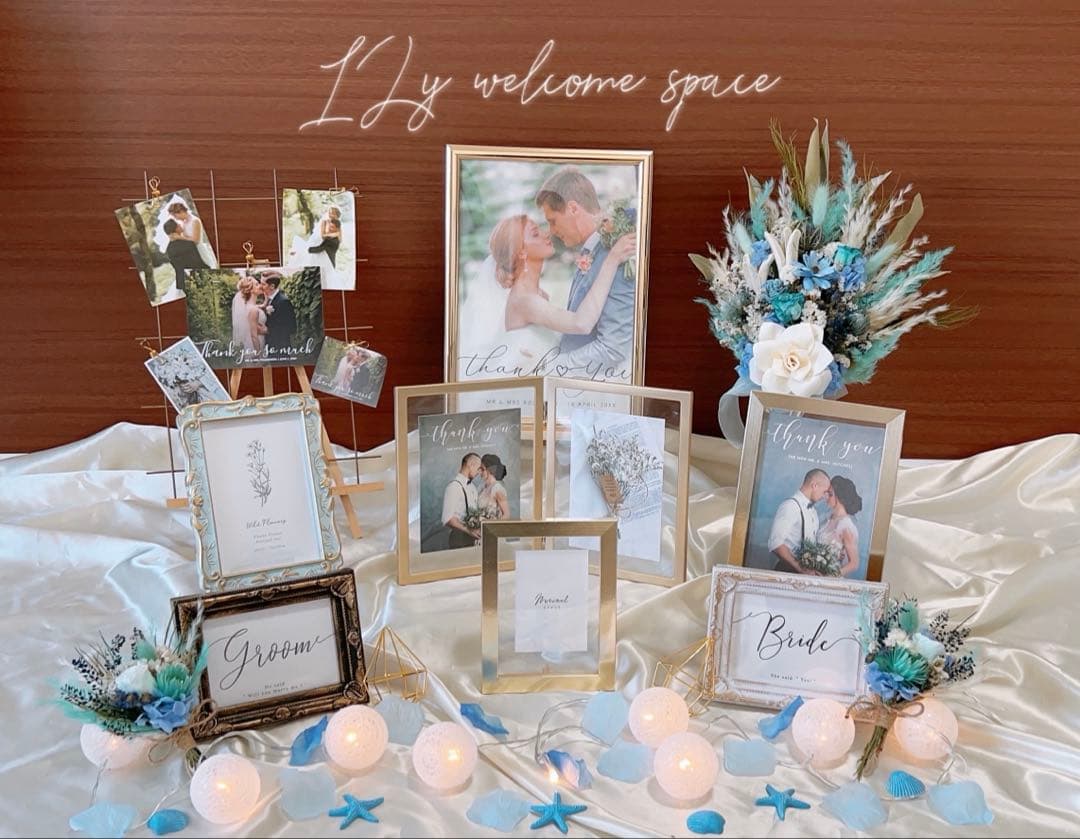 422.❤︎海リゾート　ブルー　結婚式　ミールヘーデンウェルカムスペースまとめ売り アンティーク風 ゴールド ウェルカムスペースセット 結婚式 IKEA
