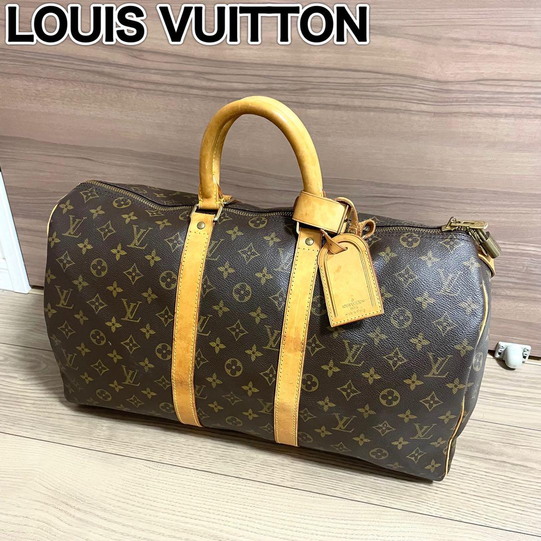 美品/ルイヴィトン　ボストンバッグ　キーポル45 モノグラム　ブラウン　ヌメ革 ルイヴィトン モノグラム キーポル45 旧型 ブラウン M41428 レディース