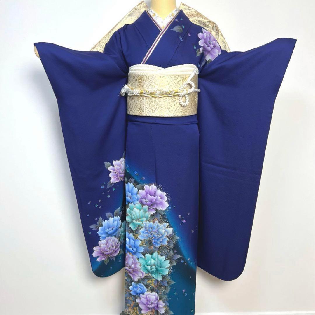 振袖フルセット 正絹 青 ブルー シンプル 成人式 - メルカリ
