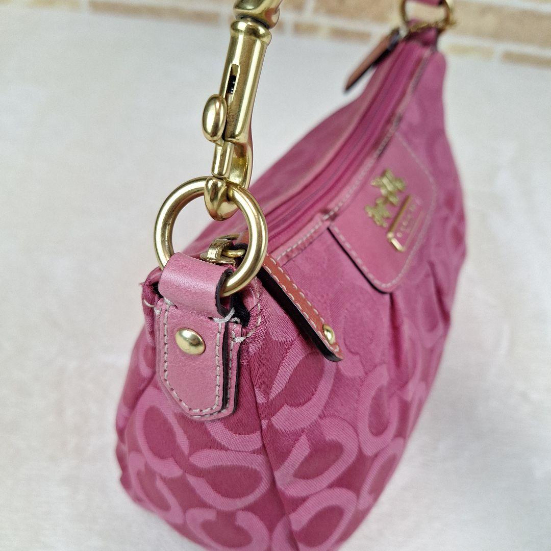 COACH コーチ アクセサリーポーチ キャンバスレザー 馬車 ピンク