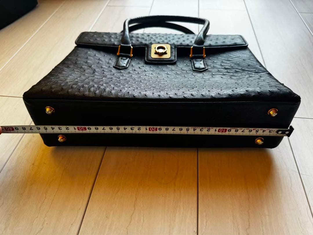 本革 オーストリッチ ハンドバッグ ブラック ゴールド金具 高級レザー