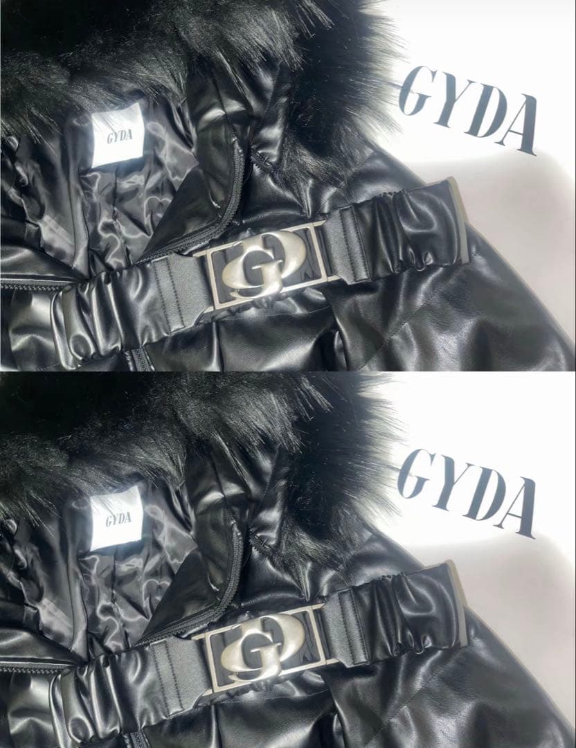 週末限定価格‼️GYDA ジェイダ ベルト付きフェイクレザーショートダウンコート ジェイダ GYDA GDベルト付きフェイクレザーショートダウンコート （BLK
