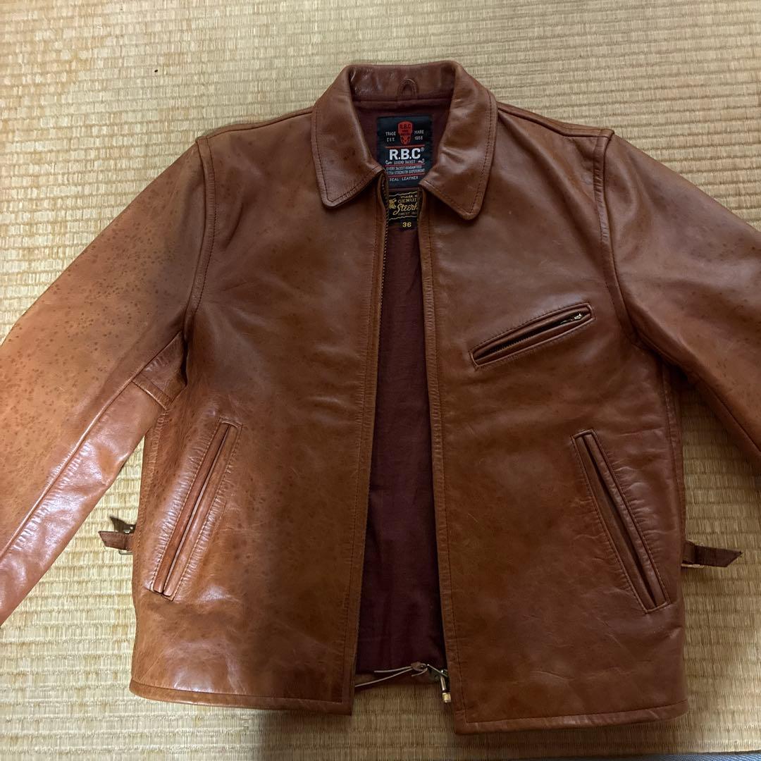 R.B.C ステアハイド シングル ライダースジャケット ブラウン 36 ハンドステッチシングルライダースレザージャケット / Col：BROWN