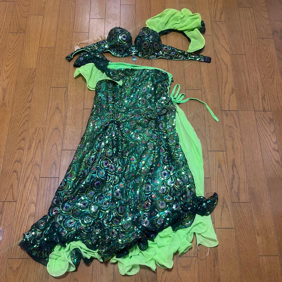 グリーンビーズベリーダンスセットアップ 送料無料】即納 ベリーダンス レッスン着 レッスンウェア セットアップ