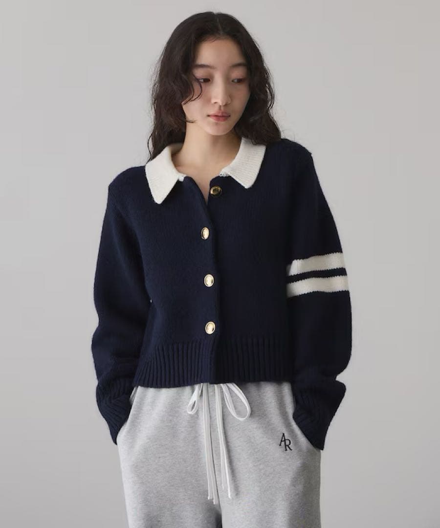 アダムエロペ ADAM ET ROPE ネイビー ポロニット セーター ADAM ET ROPE'（アダムエロペ） カーディガン 「WEB限定」ポロニット