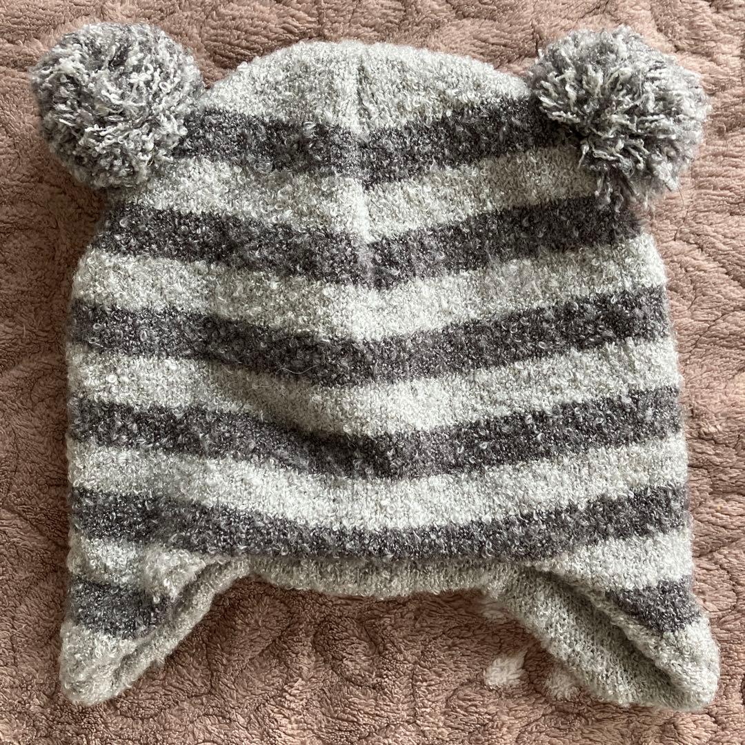 ポンポン付きストライプニット帽 44-46cm - メルカリ