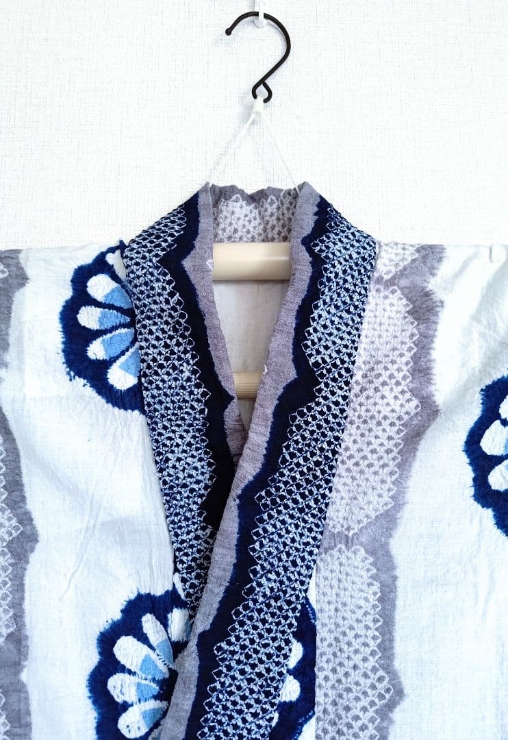 浴衣有松絞り白藍色灰色縦縞花柄ホワイトネイビーグレー紺色単衣木綿着物マーガレット utatane 浴衣 有松絞り浴衣3点セット 藍色にアイビー レディース