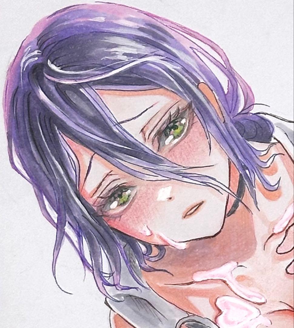 零*様 手描き イラスト アナログ 色紙 ファンアート チェンソーマン レゼ ラ*プ様 レゼ 手描きイラスト ファンアート チェンソーマン 色紙