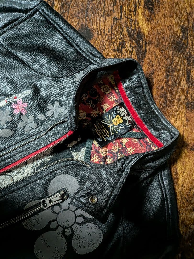 《ほぼ未使用》戦武×雅結コラボ　シングル ライダース　刺繍 スカジャン