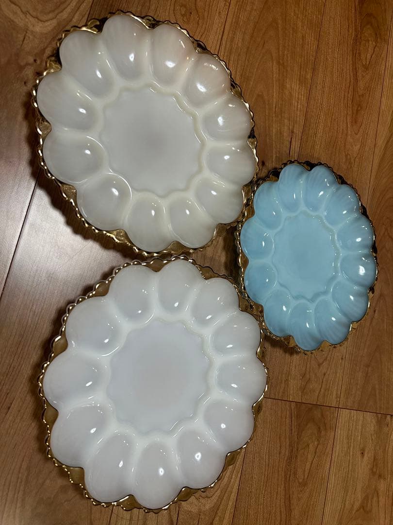 ファイヤーキング　エッグプレート ターコイズ/ホワイト/アイボリー３点セット ☆4】ファイヤーキング ホワイト エッグプレート - ヴィンテージ輸入