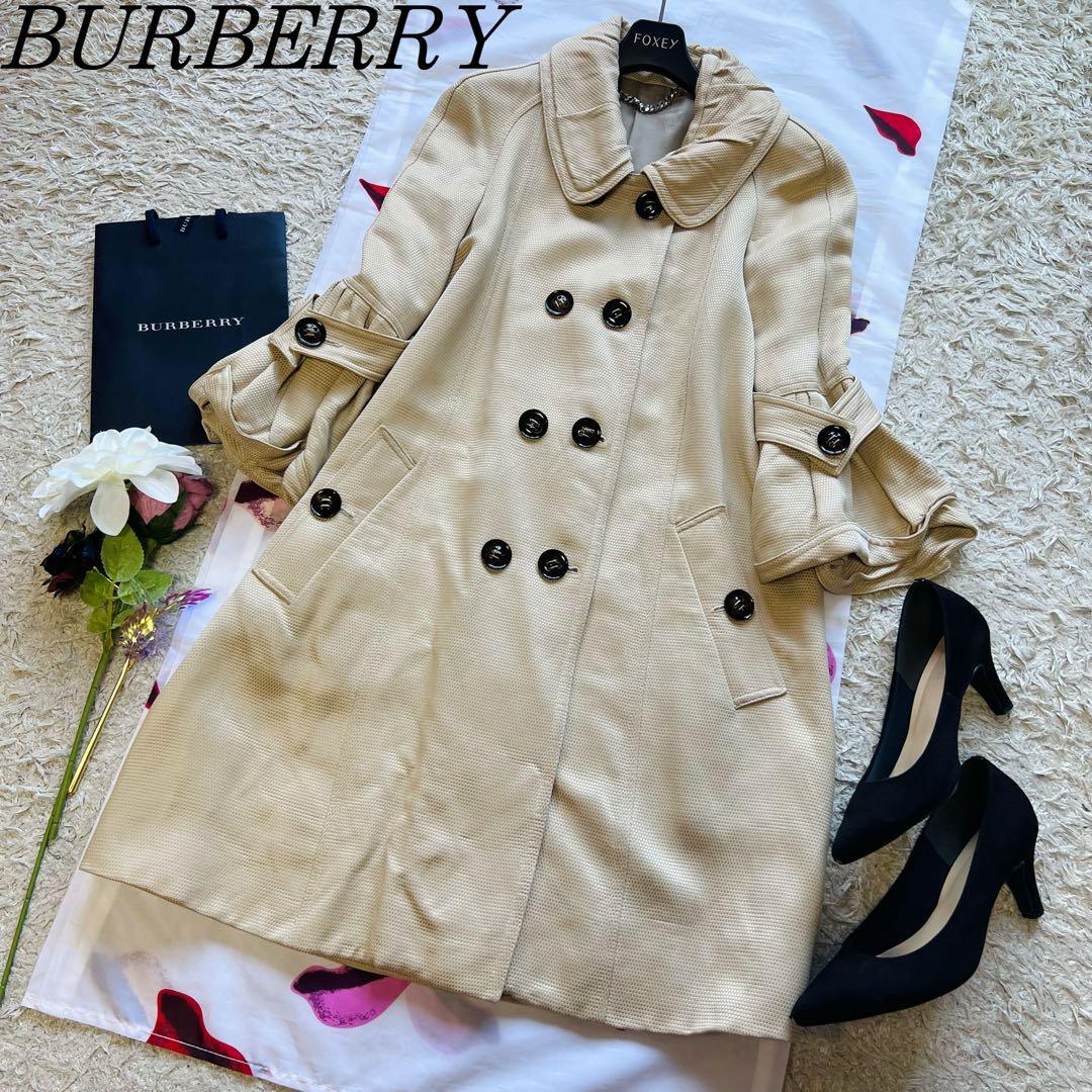 【良品】BURBERRY ダブルボタンロングコート ベージュ 襟 38 M 国内正規品 BURBERRY バーバリー カシミヤ混 羊毛 ウールコート