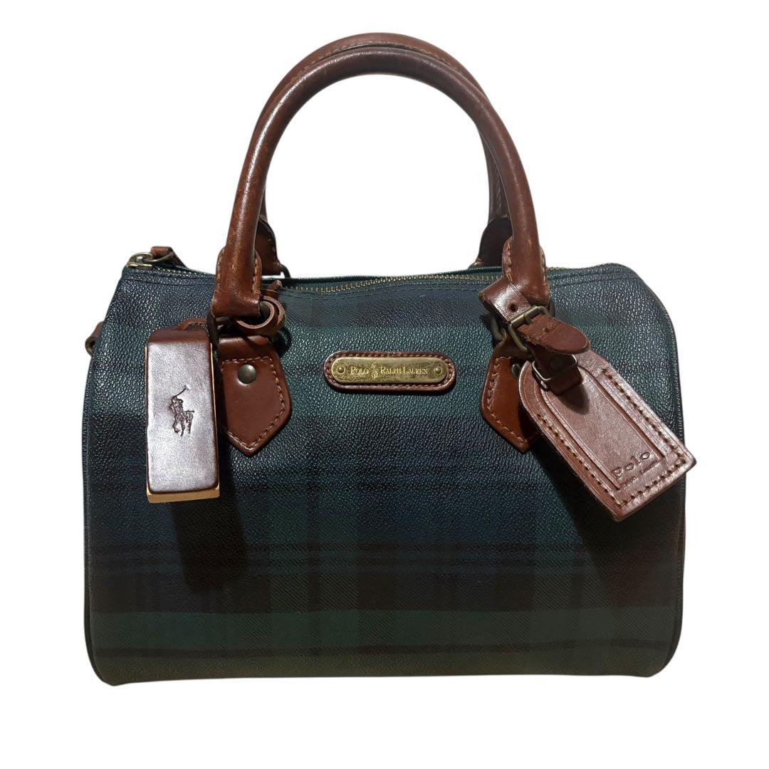 ✨️美品 ポロラルフローレン ミニボストンバッグ ブラックウォッチ PVCレザー 美品 ポロラルフローレン ミニボストンバッグ PCVレザー ブラック