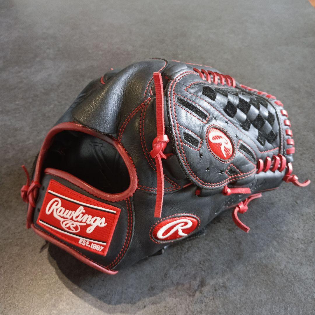 Rawlings 軟式グローブ 黒/赤 大人用　ピッチャー用 HOH 野球 ローリングス 軟式グローブ グラブ 軟式用 投手用 ピッチャー