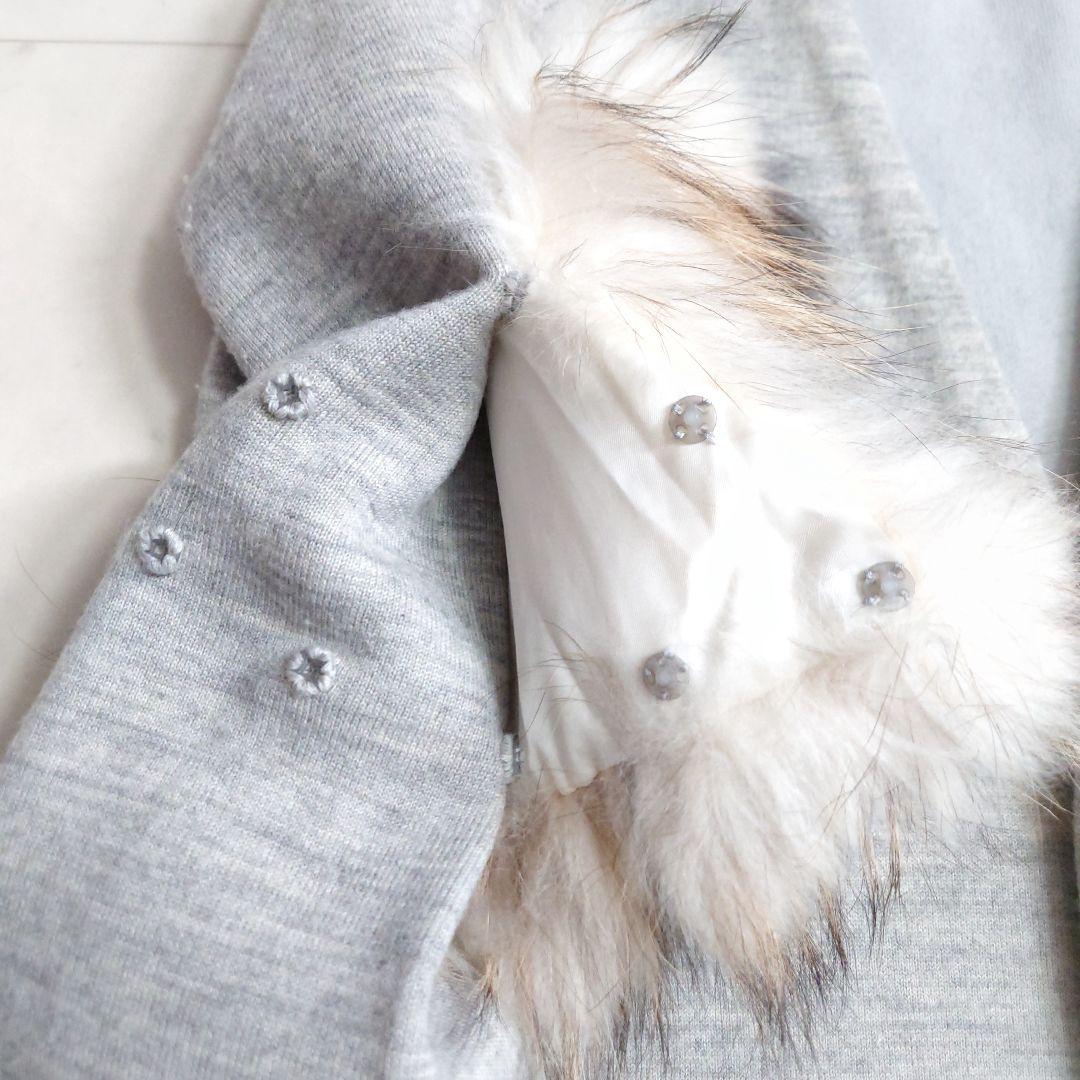 美品♪アンスリード ラクーンファースリーブ 2way ロングコート グレー