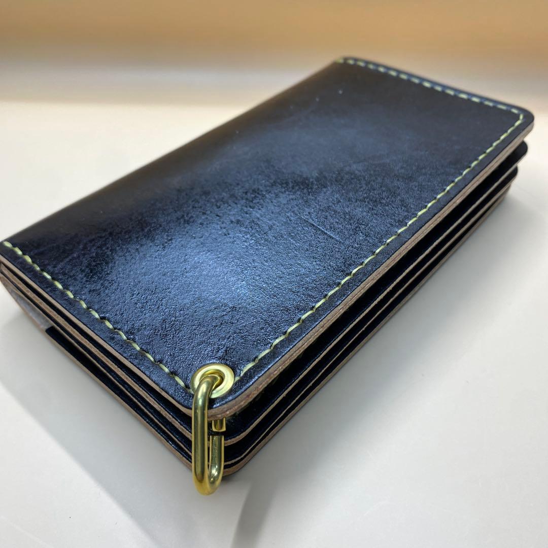 値下】【無骨×上質】3層 丘染めブラック／ミドルトラッカーウォレット