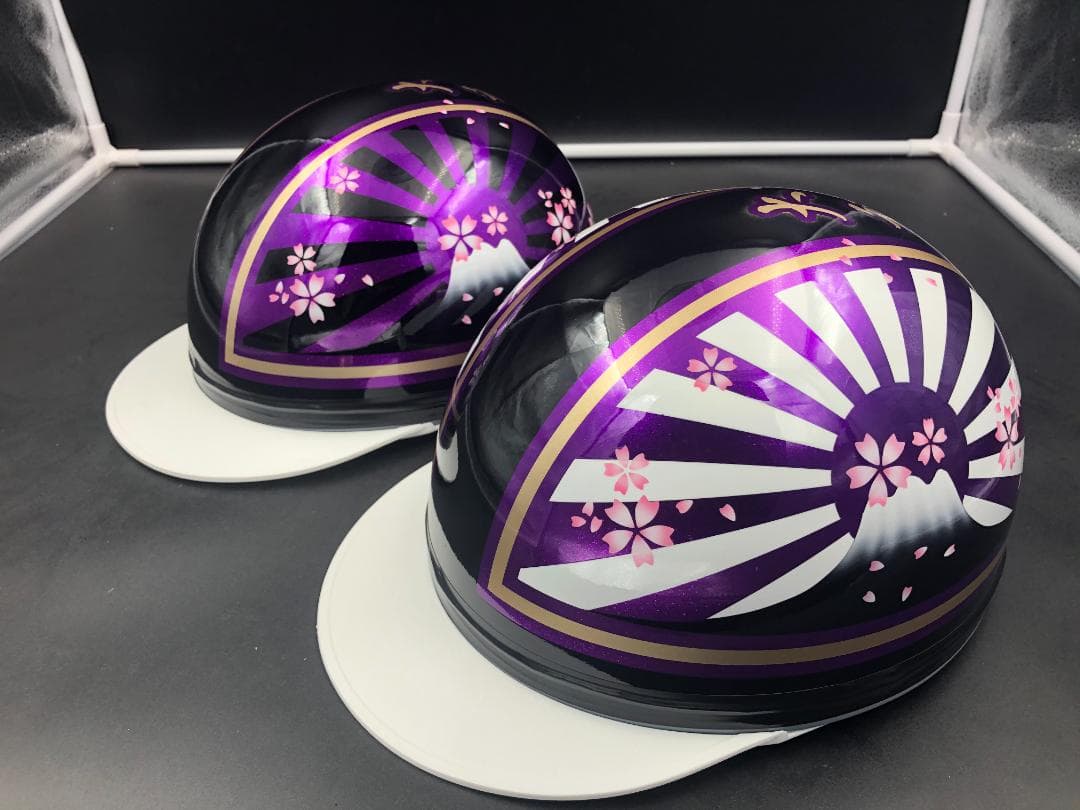 コルク半　カスタム　富士日章　三つボタン　ブラックホワイトパープルラメ　桜セット コルク半 カスタム 富士日章 3つボタン ピンクパープルラップ コルク半