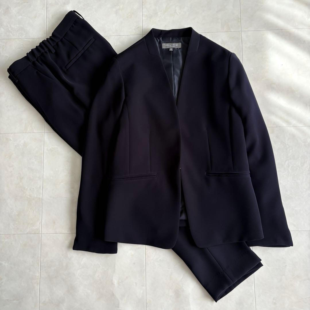 美品✨ユナイテッドアローズ ノーカラージャケット パンツ セットアップ 紺 40 UNITED ARROWS（ユナイテッドアローズ）の「スラブ ノーラペル