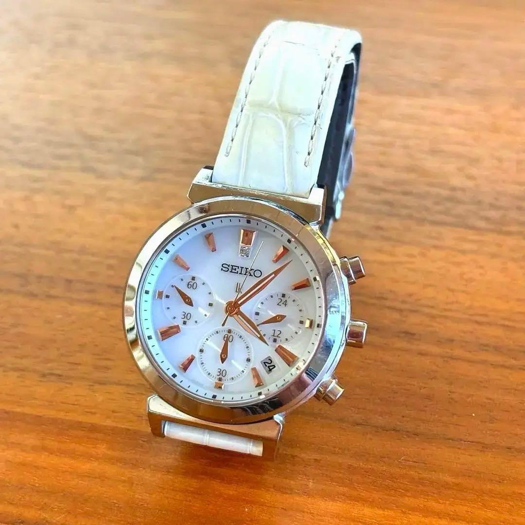 SEIKO ルキア　LUKIA クロノグラフ　ソーラー電池　ダイヤ　本革ベルト LUKIA セイコー ルキア ソーラー電波 腕時計 ブランド レディース 革