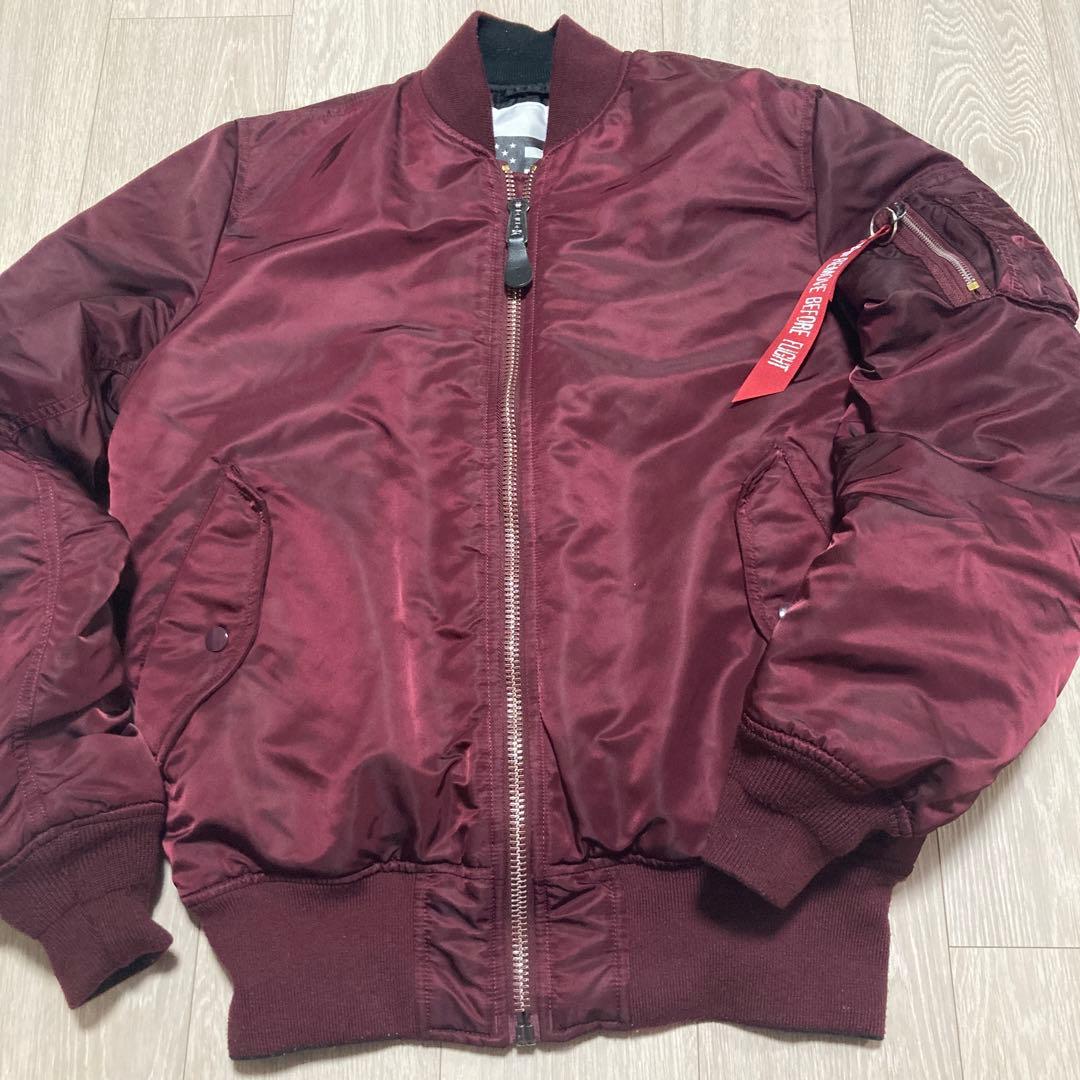 アルファ MA-1 フライトジャケット ワインレッド 星条旗 - メルカリ