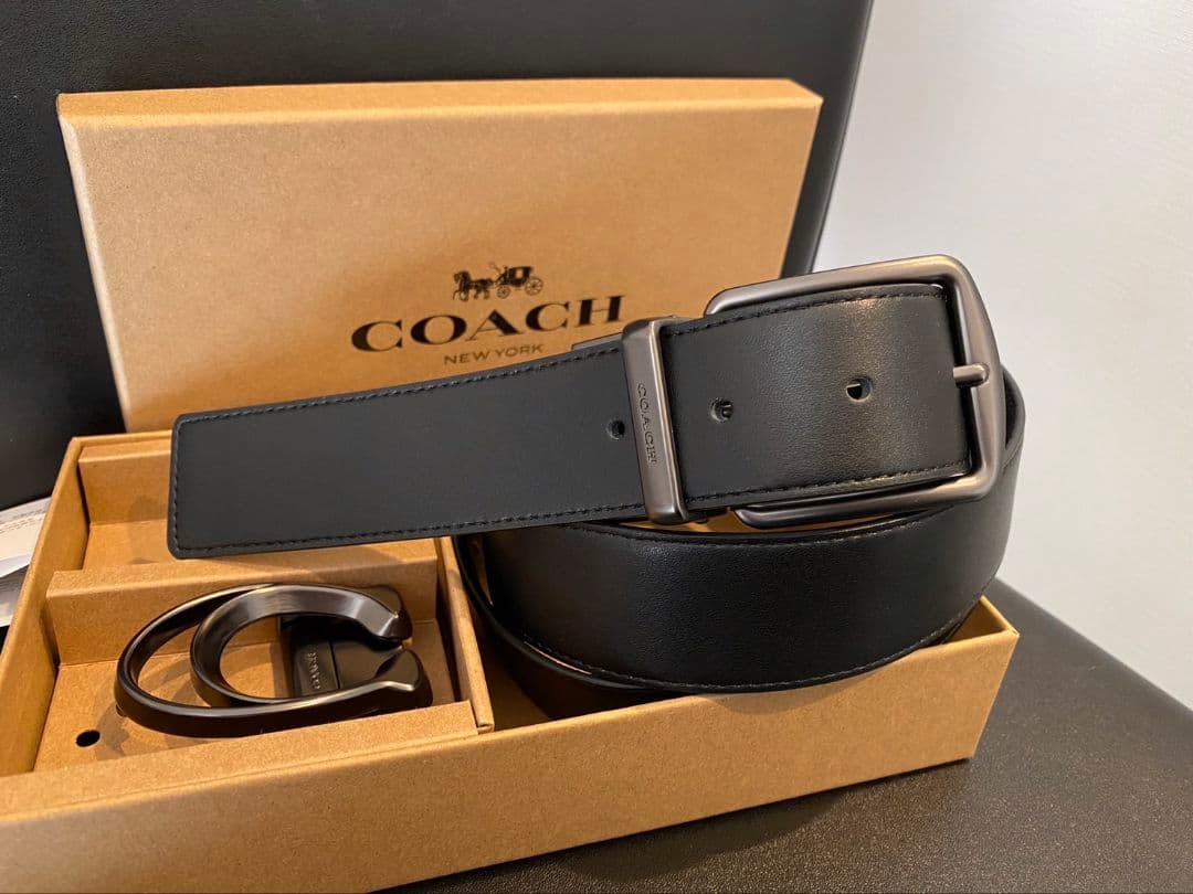 SALE♪コーチ 新品 リバーシブル シグネチャー バックル回転可能ベルト