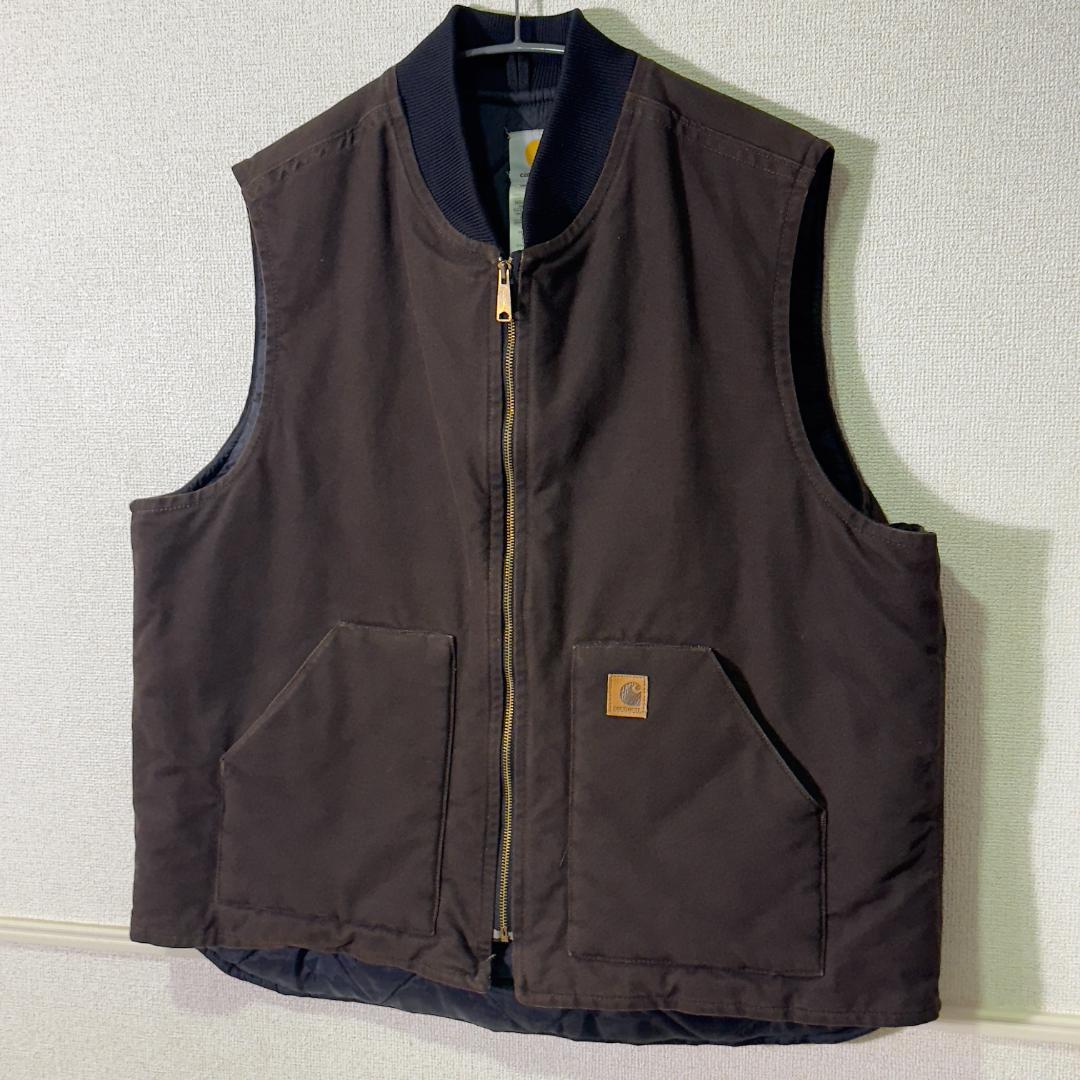 カーハート ダックベスト V02 DKB ブラウン 2XL メキシコ製 Carhartt V02DKB Dark Brown Sandstone Duck Arctic V