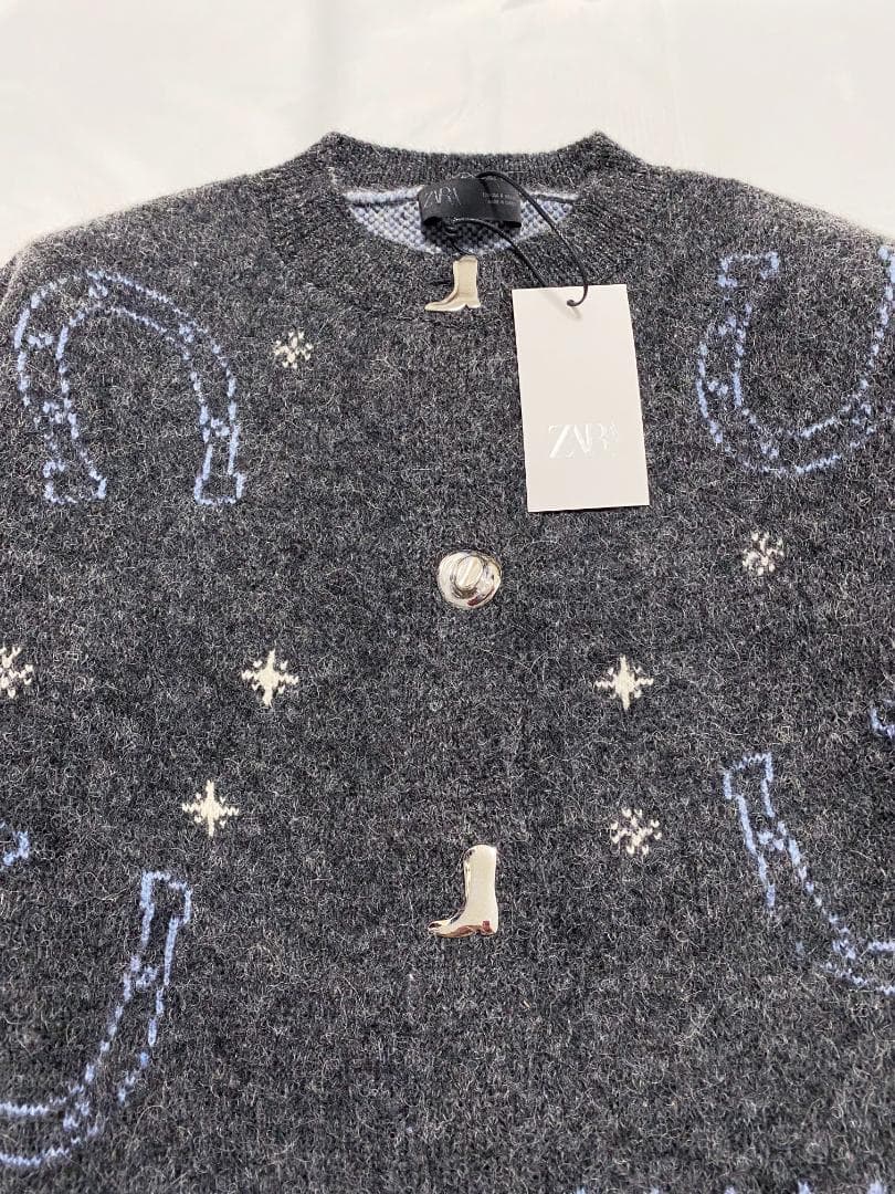 ZARA ジャカードニットボタンカーディガン S 馬柄セーター | Shop at