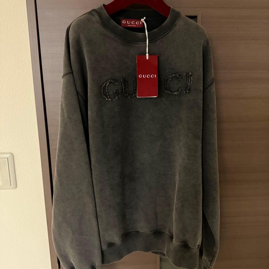 GUCCI グレー ロゴ刺繍 クルーネックトレーナー GUCCI グッチ コットン スネーク エンブロイダリー ボンディング 刺繍
