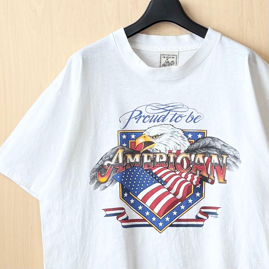 90s USA製古着 ヴィンテージ Tシャツ 白頭鷲 星条旗 シングルステッチ