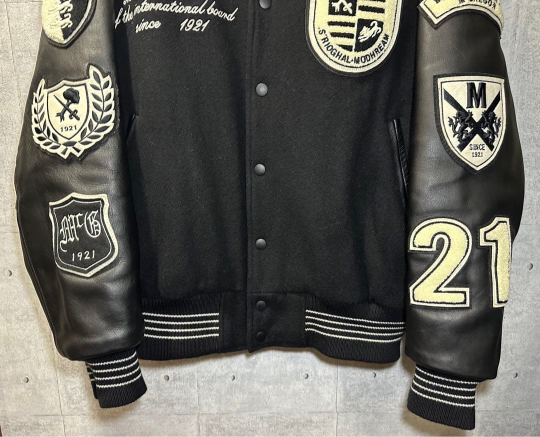 McGREGOR ワッペンデコ 袖レザー スタジャン Lブラック マクレガー