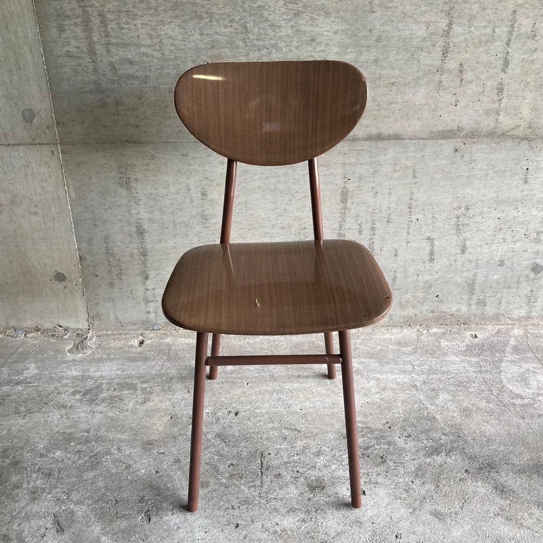 古い椅子 チェア パイプ ビニール 金属 背もたれ 茶色 当時物 昭和