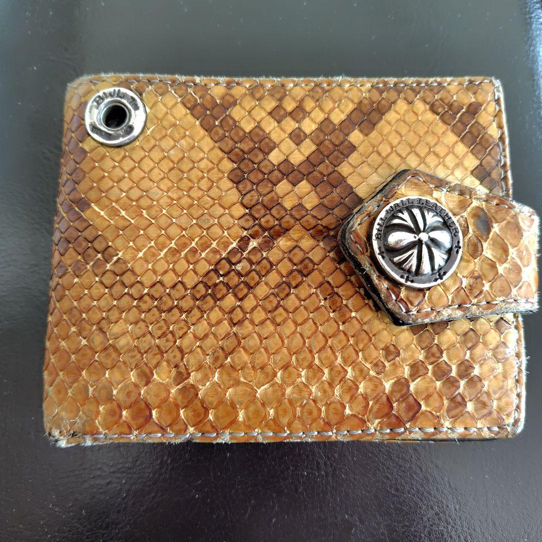 Bill Wall Leather ヘビ革 二つ折り財布 ブラウン系 最終価格 二つ折り財布 パイソン革 ヌメ革 メンズ 本革 日本製 レディース 蛇革