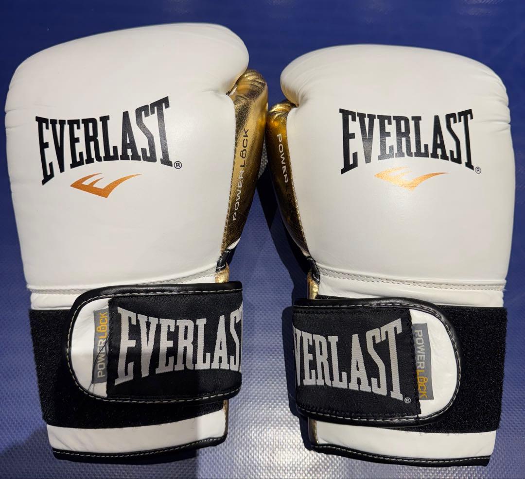 EVERLAST グローブ POWER LOCK ホワイト/ゴールド　16oz Everlast Powerlock Pro Fight Glove | White