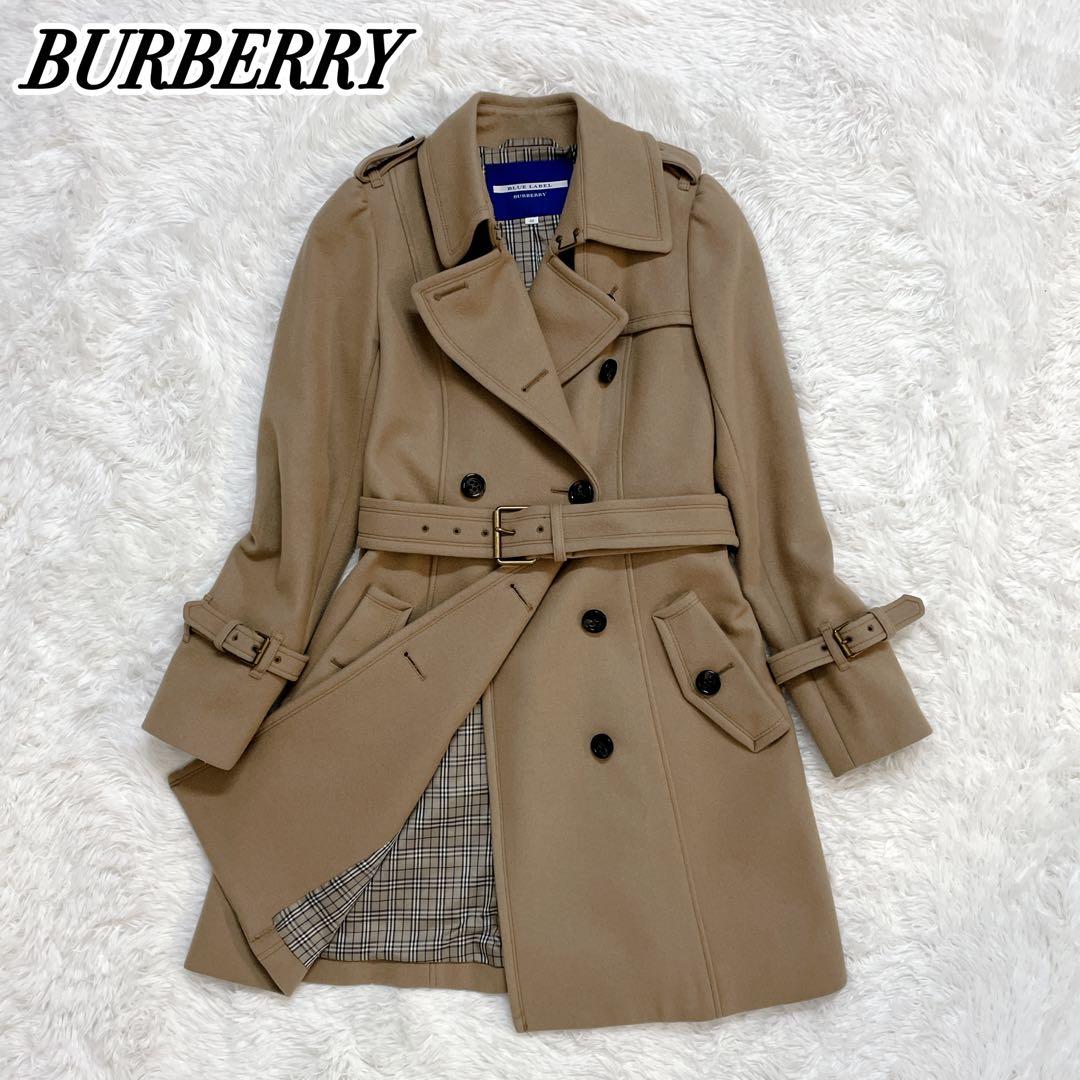 未使用級✨バーバリーブルーレーベル トレンチコート チェック カシミヤ混 ベルト BURBERRY BLUE LABEL（バーバリーブルーレーベル） トレンチコート 36