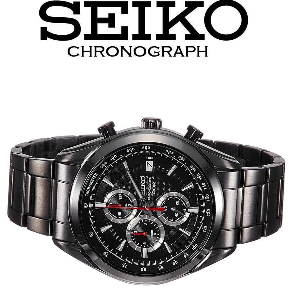 SEIIKO 全身黒塗ブラックメタリックIP 100m防水クロノグラフ 腕時計