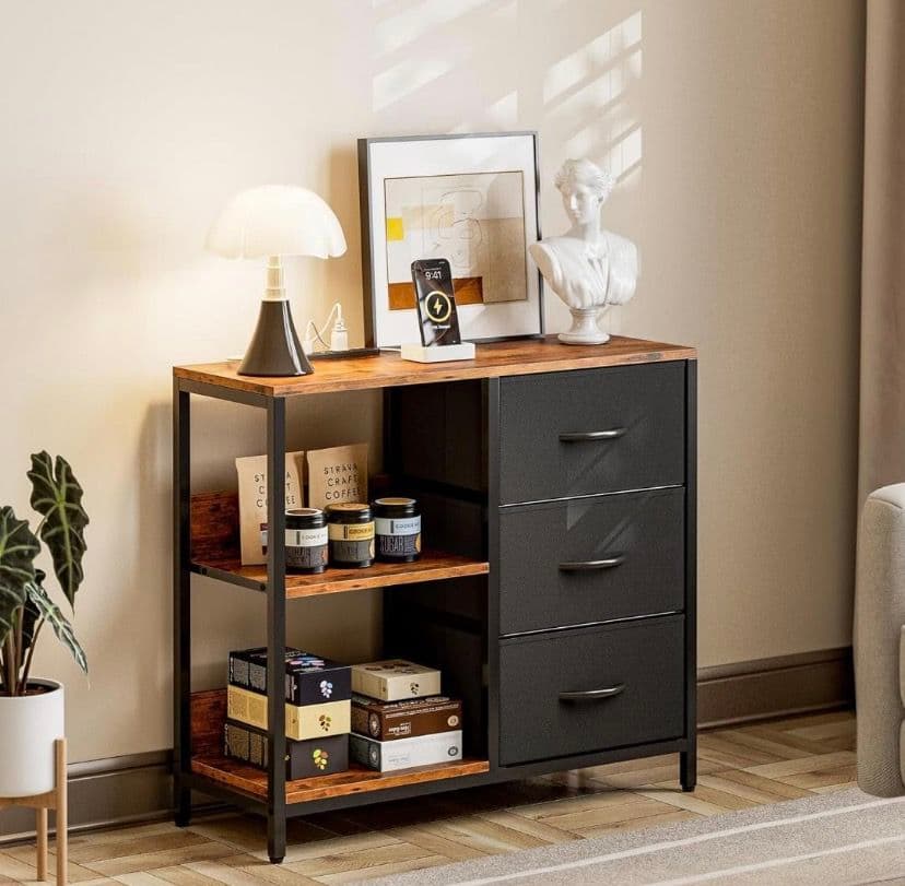 収納チェスト キャビネット USBポート 収納 衣類収納 簡単組立 黒 ブラック 07.jpg