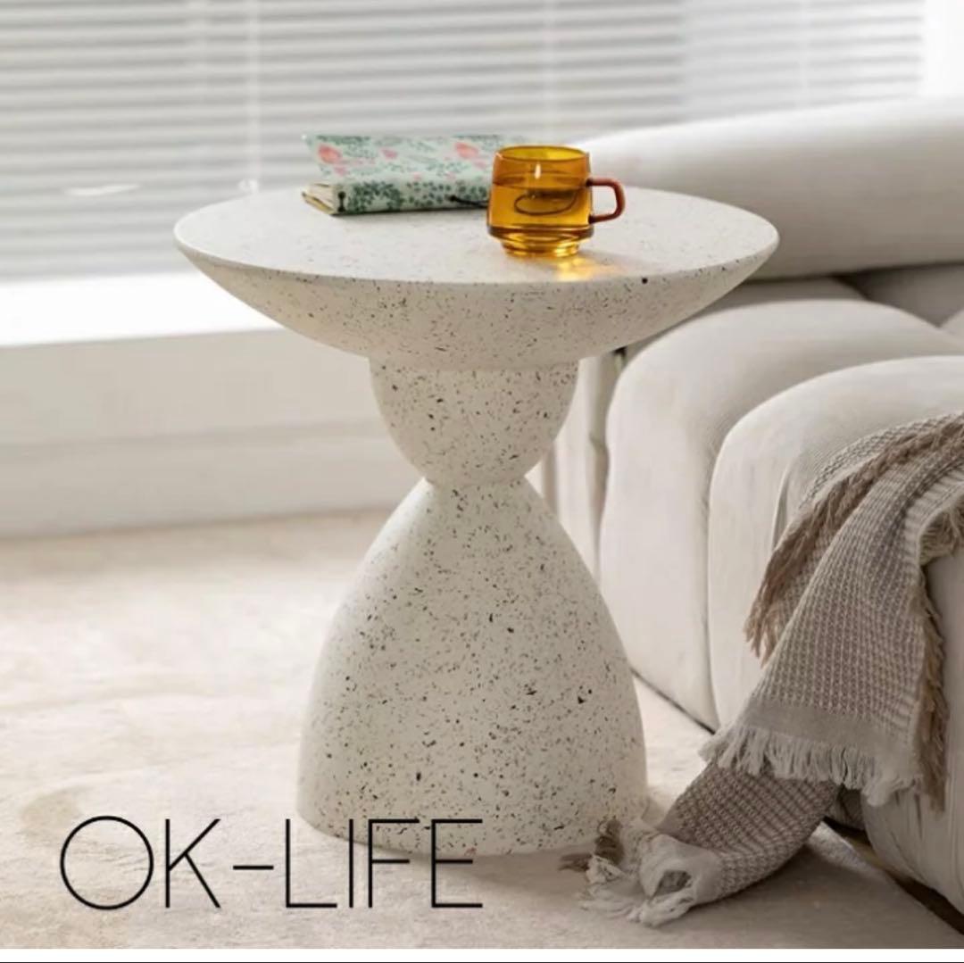 テラゾー柄　ラウンドテーブル/カフェテーブル/ローテーブル テラゾー柄 ローテーブル 丸型 60cm サイドテーブル センターテーブル