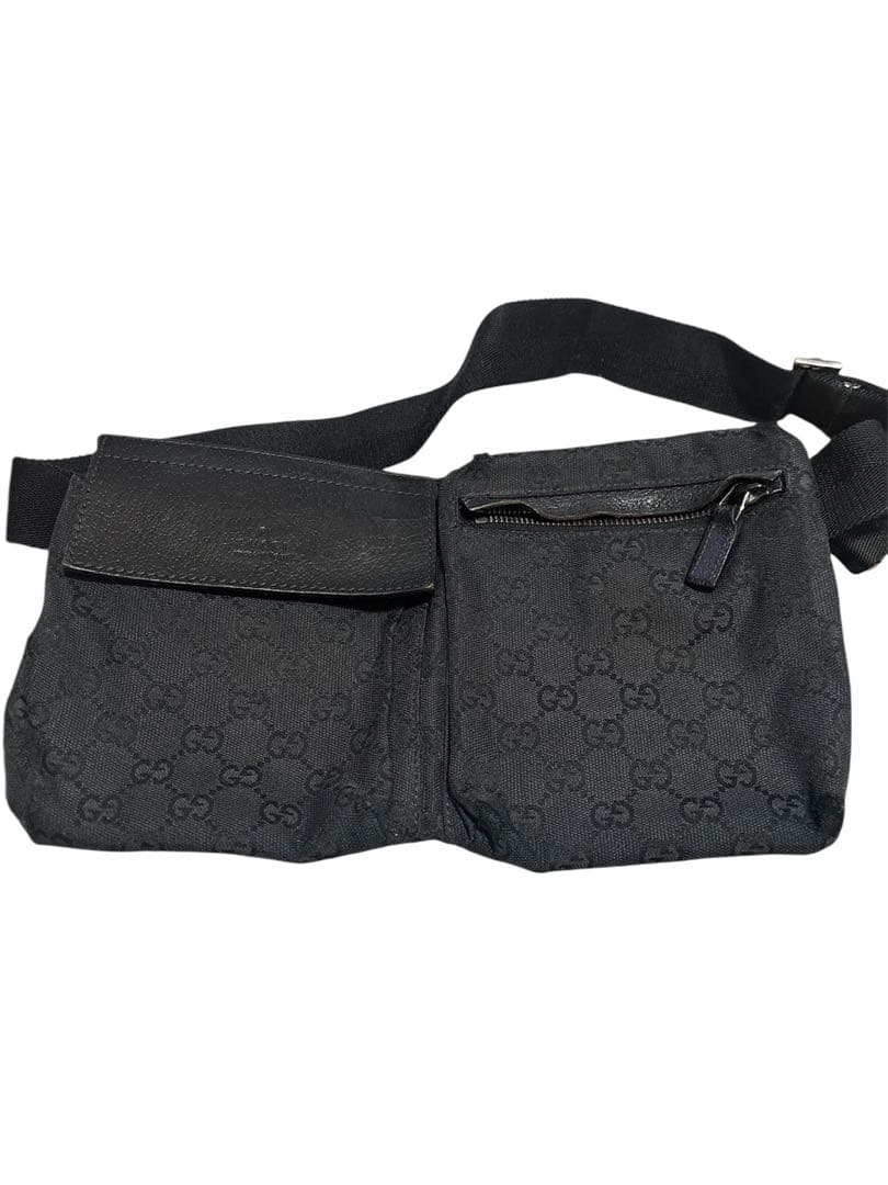 人気✨GUCCI ウエストバッグ GGキャンバス レザー ボディバッグ ブラック GUCCI（グッチ） ウエストバッグ 92543 GGキャンバス ブラック