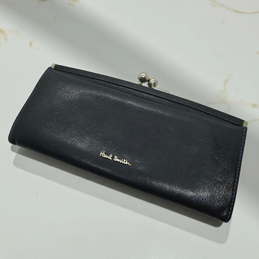 美品 ポールスミス 長財布 レディース がま口 ブラック レザー 本革