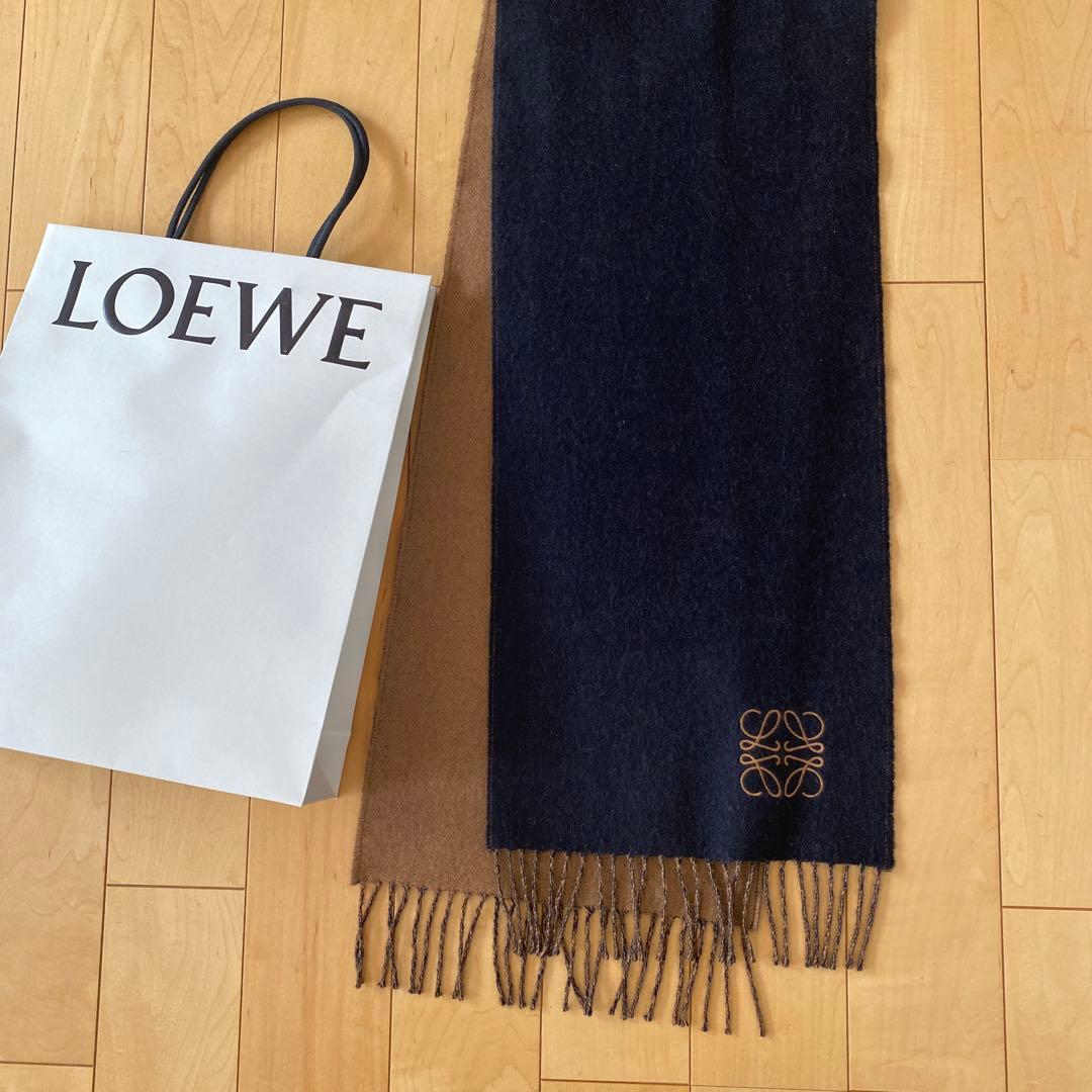 ロエベLOEWE バイカラー スカーフ（ウール&カシミヤ）キャメル