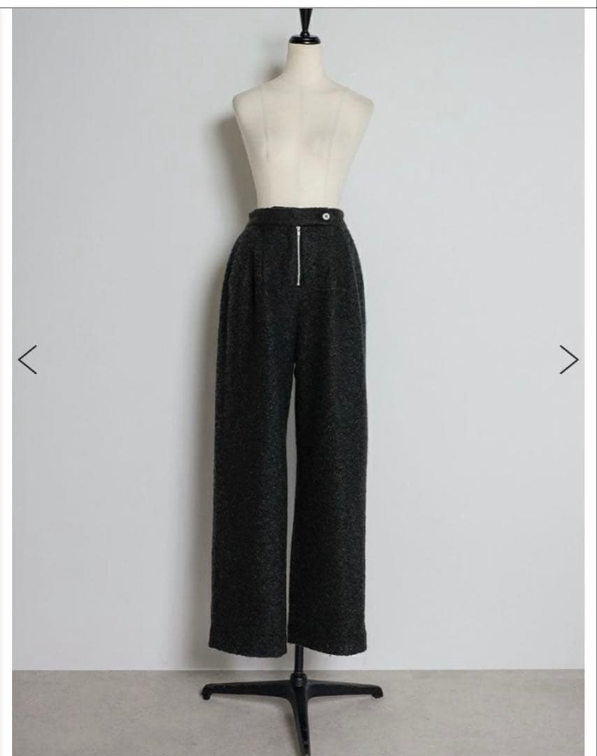 bow.a BOUCLE ZIP UP PANTS S ブラック　美品 CROSS TUCK ARCH TWEED BAGGY SLACKS（スラックス）｜WYM LIDNM