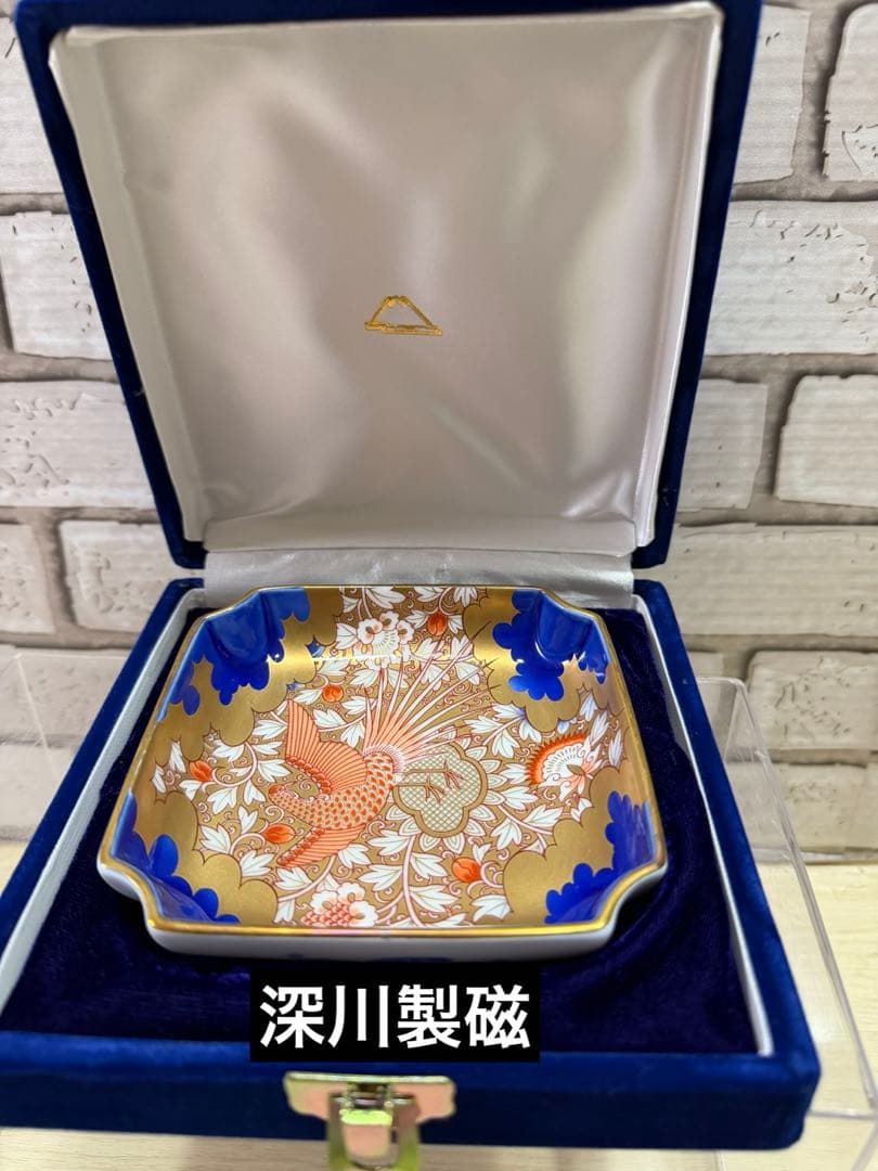 深川製磁 宮内庁御用達 「染錦鳳凰唐草」 角皿 未使用品 専用箱有り