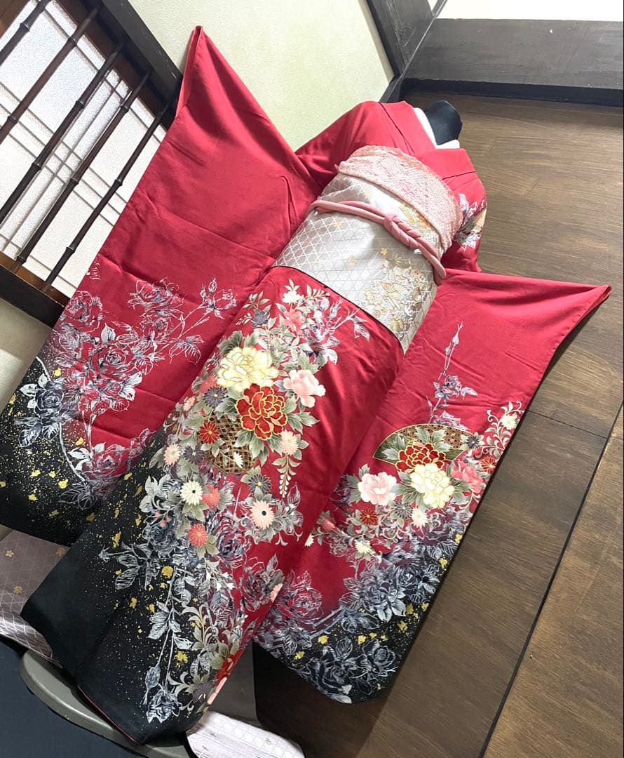 振袖フルセット6点サイズM〜Ｌ正絹宝尽くし袋帯　花篭文　金彩 1903_01.jpg